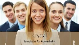  Presentation with maxwell smart - Slide set with team leader - happy businesswoman looking at camera background and a coral colored foreground