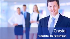  Presentation with office - Presentation theme having team leader - portrait of young businessman background and a navy blue colored foreground