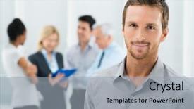  Presentation with handsome - Audience pleasing slide deck consisting of team leader - portrait of young handsome businessman backdrop and a light gray colored foreground