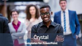  Presentation with multi ethnic group - Slides enhanced with team leader - young multi ethnic business people background and a ocean colored foreground