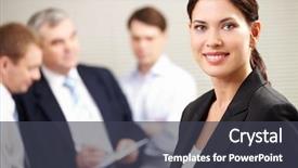  Presentation with team leader - Slide deck featuring team leader co - portrait of a confident businesswoman background and a dark gray colored foreground