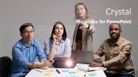  Presentation with team leader - Amazing theme having team-leader-pointing-at-camera backdrop and a gray colored foreground