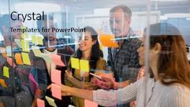  Presentation with sticky notes - Amazing slide set having team looking at sticky notes backdrop and a light blue colored foreground