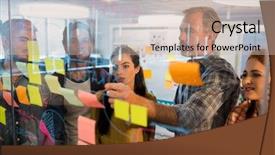  Presentation with sticky notes - PPT theme featuring team looking at sticky notes background and a soft green colored foreground