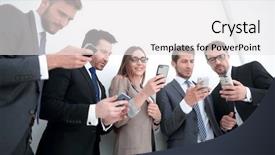  Presentation with smartphones - Colorful theme enhanced with team looking at the screen backdrop and a  colored foreground