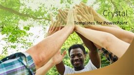  Presentation with motivation - Colorful PPT layouts enhanced with team-makes-high-five backdrop and a yellow colored foreground