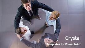  Presentation with group - Beautiful presentation theme featuring team meeting fun - business people group joining hands backdrop and a gray colored foreground