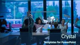  Presentation with fun meeting - Theme with team meeting fun - multiethnic group of young business background and a  colored foreground