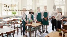  Presentation with staff meeting - Presentation theme with team meeting in empty dining background and a cream colored foreground