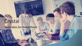  Presentation with new office - Cool new PPT layouts with team meeting in modern start backdrop and a  colored foreground