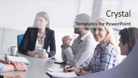  Presentation with start up business - Slide set having team meeting in modern start background and a  colored foreground