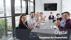  Presentation with team meeting - Slide deck with team meeting in modern start background and a dark gray colored foreground