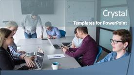  Presentation with team meeting - Colorful slide deck enhanced with team meeting in modern start backdrop and a  colored foreground