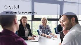  Presentation with start up business - Colorful PPT layouts enhanced with team meeting in modern start backdrop and a  colored foreground