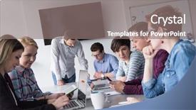  Presentation with team meeting - Slide set with team meeting in modern start background and a  colored foreground