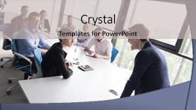  Presentation with team meeting - Presentation design featuring team meeting in modern start background and a  colored foreground