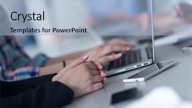  Presentation with software - PPT theme enhanced with team meeting in modern start background and a  colored foreground