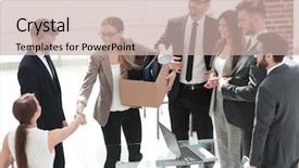  Presentation with employee - PPT theme enhanced with team meets a new employee background and a soft green colored foreground