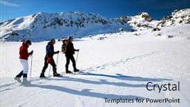  Presentation with lake ice - Slide set enhanced with team mountain - alpinists traversing bucura iced lake background and a light blue colored foreground