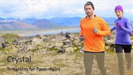  Presentation with marathon man - Theme having team mountain - trail runner man and woman background and a coral colored foreground