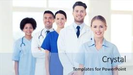  Presentation with international - Cool new theme with team nursing - international profession people and medicine backdrop and a light blue colored foreground