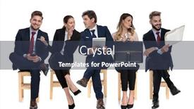  Presentation with job interview - Slides having team-of-5-businessmen-holding background and a tawny brown colored foreground