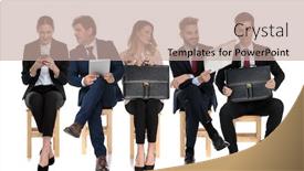  Presentation with job interview - Beautiful PPT theme featuring team-of-5-businessmen-holding backdrop and a coral colored foreground