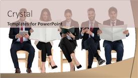  Presentation with newspapers - Colorful slides enhanced with team-of-5-businessmen-reading backdrop and a soft green colored foreground