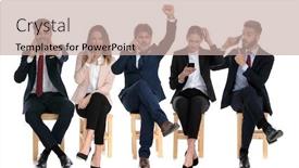  Presentation with job interview - Theme having team-of-5-businessmen-talking background and a mint green colored foreground