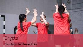  Presentation with football girls - Cool new theme with team-of-active-girls backdrop and a red colored foreground