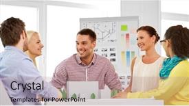  Presentation with building team - Presentation theme enhanced with team of architects or designer background and a coral colored foreground