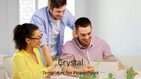  Presentation with building team - Presentation theme having team of architects or designer background and a yellow colored foreground