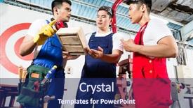  Presentation with team work - Presentation design with team of asian workers discussing background and a navy blue colored foreground
