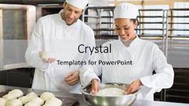  Presentation with dough - PPT theme featuring team of bakers preparing dough background and a light gray colored foreground