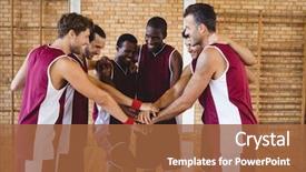  Presentation with basketball players - Beautiful PPT theme featuring team of basketball players stacking backdrop and a red colored foreground