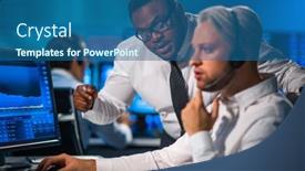  Presentation with financial markets - Presentation theme consisting of team-of-brokers-is-working background and a ocean colored foreground