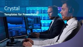  Presentation with global strategy - Presentation design enhanced with team-of-brokers-is-working background and a ocean colored foreground