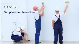  Presentation with team work - Audience pleasing slide deck consisting of team of builders finishers work indoors backdrop and a sky blue colored foreground