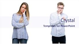  Presentation with women sad - Cool new theme with team of business men backdrop and a sky blue colored foreground