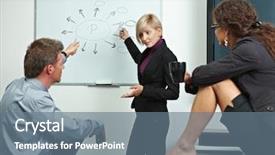  Presentation with people talking - Colorful theme enhanced with team of business people brainstoming backdrop and a  colored foreground