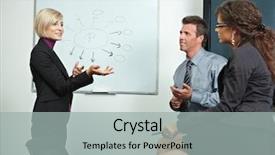  Presentation with people talking - Beautiful presentation theme featuring team of business people brainstoming backdrop and a light gray colored foreground