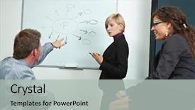  Presentation with people talking - PPT theme consisting of team of business people brainstoming background and a  colored foreground