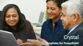  Presentation with team working together - Audience pleasing presentation theme consisting of team of business people working together in an office backdrop and a tawny brown colored foreground