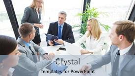  Presentation with data meeting - Amazing slide set having team-of-business-people backdrop and a light blue colored foreground