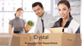  Presentation with moving - Beautiful slides featuring team of businesspeople moving office backdrop and a coral colored foreground