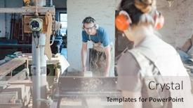  Presentation with team planning - Beautiful PPT theme featuring team-of-carpenters-planning-wood backdrop and a mint green colored foreground