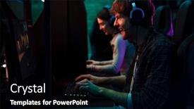  Presentation with club - Presentation theme enhanced with team-of-cheerful-gamers-wearing background and a black colored foreground