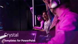  Presentation with club - Theme having team-of-cheerful-professional-gamers background and a violet colored foreground