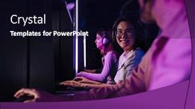  Presentation with club - PPT layouts enhanced with team-of-cheerful-professional-gamers background and a wine colored foreground