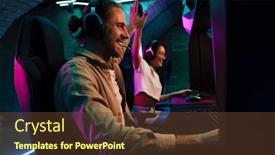  Presentation with club - Theme having team-of-cheerful-professional-gamers background and a tawny brown colored foreground